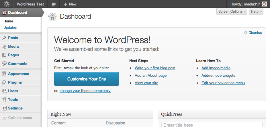 WordPress 3.5 Welcome Screen